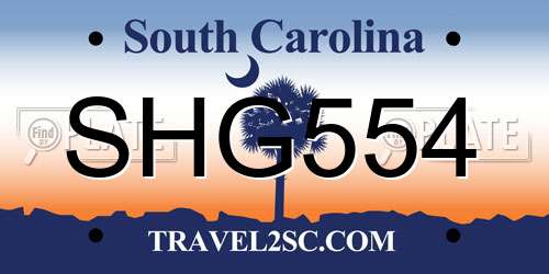 SHG554 South Carolina License Plate