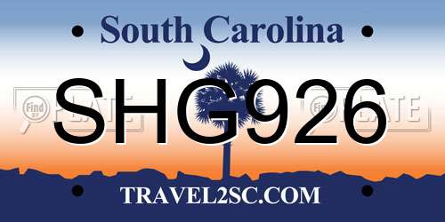 SHG926 South Carolina License Plate