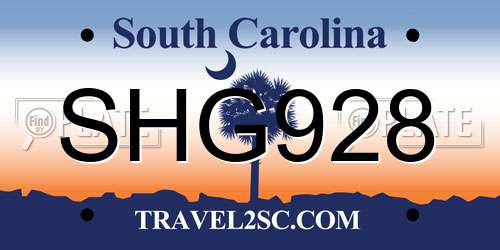 SHG928 South Carolina License Plate