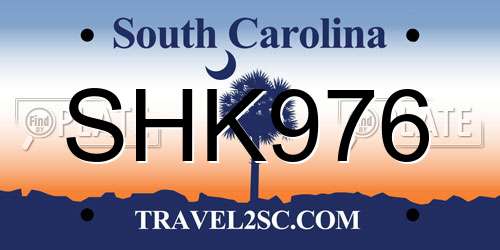 SHK976 South Carolina License Plate