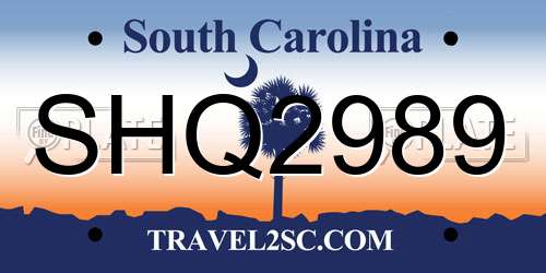 SHQ2989 South Carolina License Plate