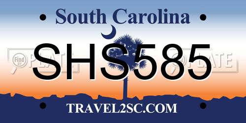 SHS585 South Carolina License Plate