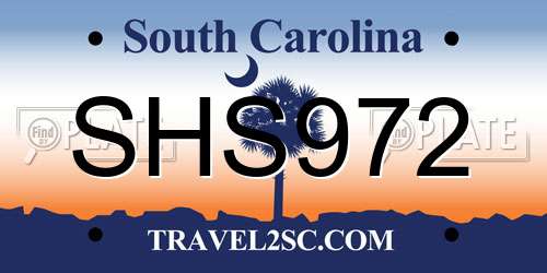 SHS972 South Carolina License Plate