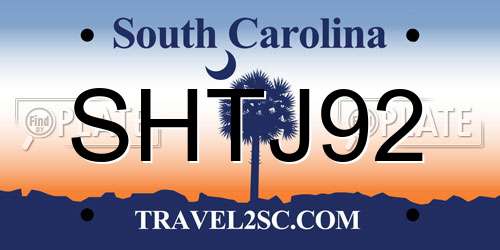SHTJ92 South Carolina License Plate