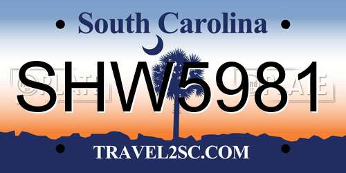 SHW5981 South Carolina License Plate