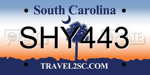 SHY443 South Carolina License Plate