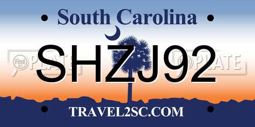 SHZJ92 South Carolina License Plate