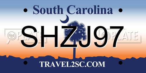 SHZJ97 South Carolina License Plate