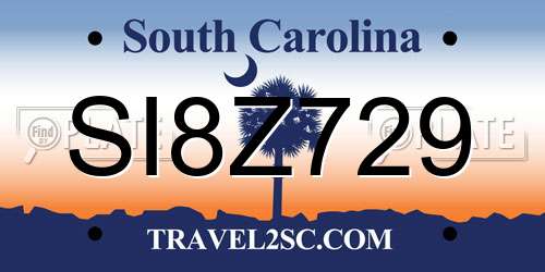SI8Z729 South Carolina License Plate
