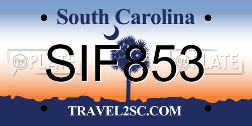 SIF853 South Carolina License Plate