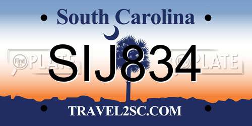 SIJ834 South Carolina License Plate