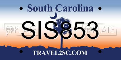SIS853 South Carolina License Plate