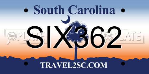 SIX362 South Carolina License Plate