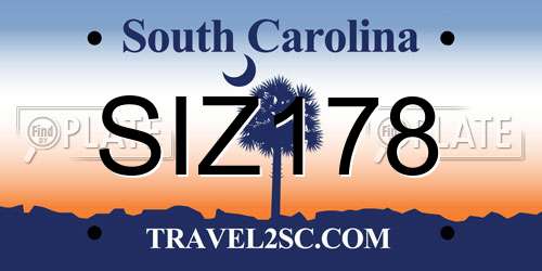 SIZ178 South Carolina License Plate