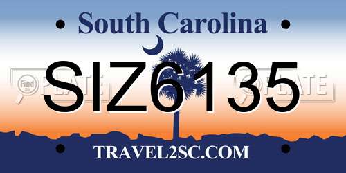 SIZ6135 South Carolina License Plate