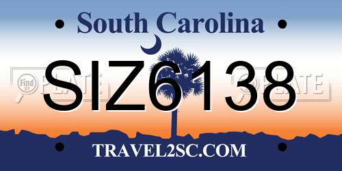 SIZ6138 South Carolina License Plate