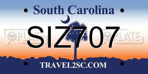 SIZ707 South Carolina License Plate