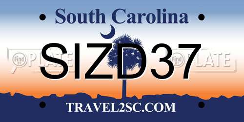 SIZD37 South Carolina License Plate