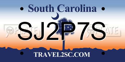 SJ2P7S South Carolina License Plate