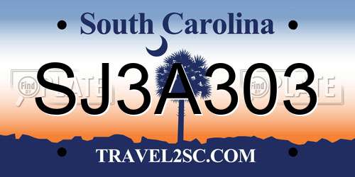 SJ3A303 South Carolina License Plate