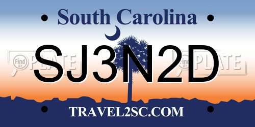 SJ3N2D South Carolina License Plate