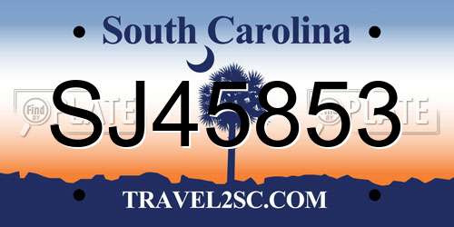 SJ45853 South Carolina License Plate