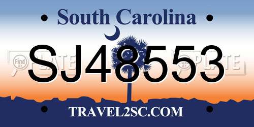 SJ48553 South Carolina License Plate