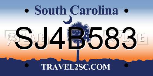 SJ4B583 South Carolina License Plate