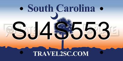 SJ4S553 South Carolina License Plate
