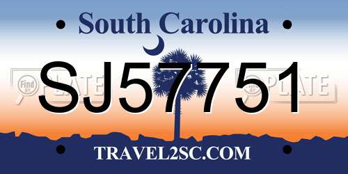 SJ57751 South Carolina License Plate