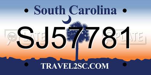 SJ57781 South Carolina License Plate