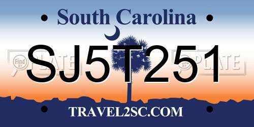 SJ5T251 South Carolina License Plate