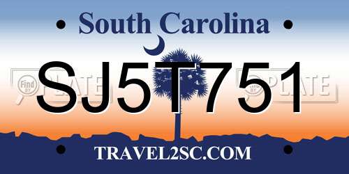 SJ5T751 South Carolina License Plate