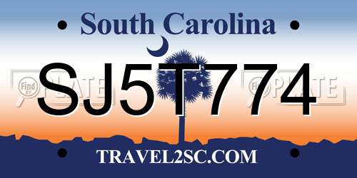 SJ5T774 South Carolina License Plate