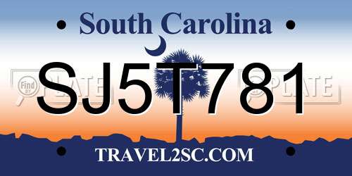 SJ5T781 South Carolina License Plate