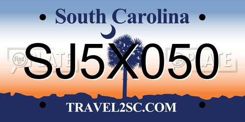 SJ5X050 South Carolina License Plate