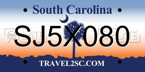SJ5X080 South Carolina License Plate