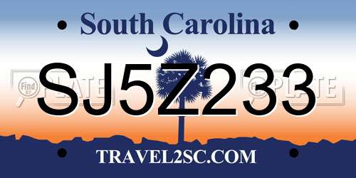 SJ5Z233 South Carolina License Plate
