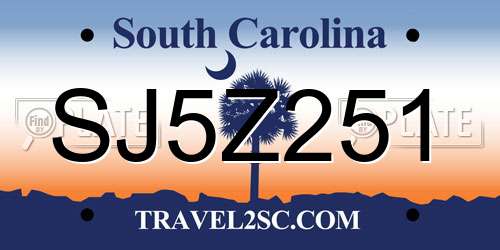 SJ5Z251 South Carolina License Plate