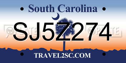 SJ5Z274 South Carolina License Plate