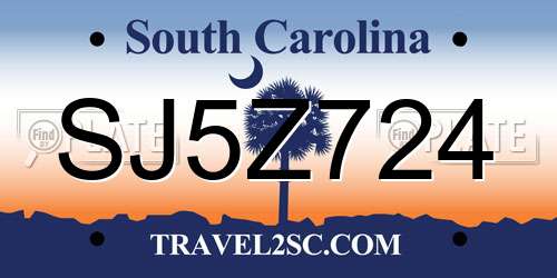 SJ5Z724 South Carolina License Plate