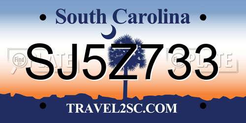 SJ5Z733 South Carolina License Plate