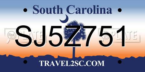 SJ5Z751 South Carolina License Plate