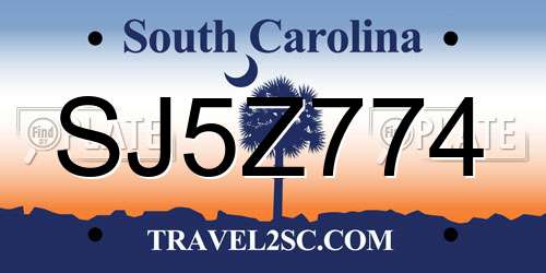 SJ5Z774 South Carolina License Plate