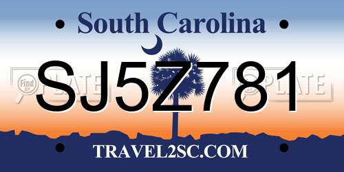 SJ5Z781 South Carolina License Plate