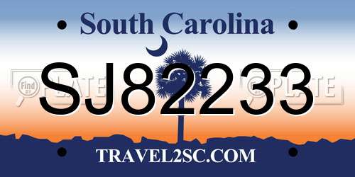 SJ82233 South Carolina License Plate