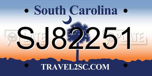 SJ82251 South Carolina License Plate