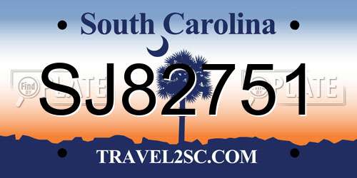 SJ82751 South Carolina License Plate