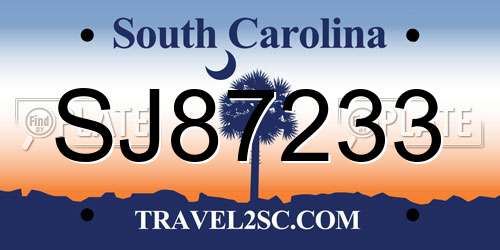 SJ87233 South Carolina License Plate