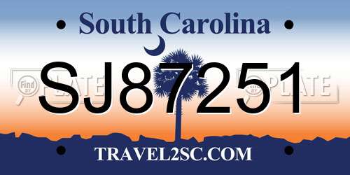 SJ87251 South Carolina License Plate